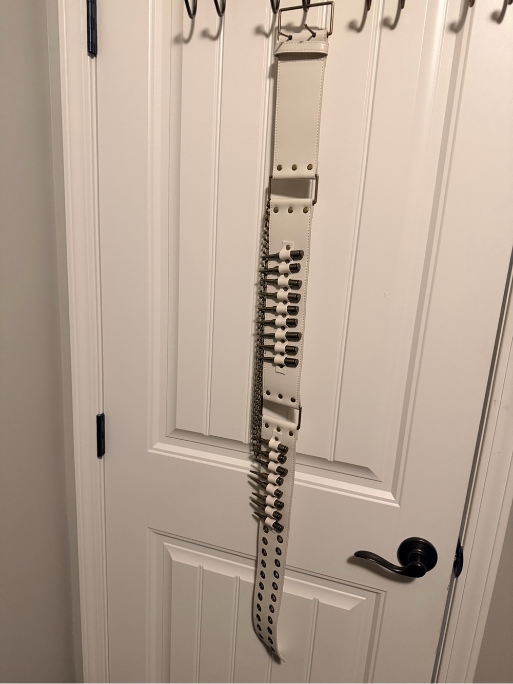Dolls Kill Cream Leather Bandolier Belt with Metal Studs